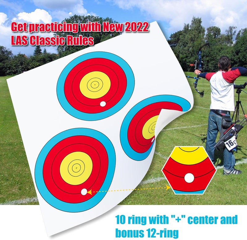 MOLFUJ Archery Targets Paper 3 Spot, New Las Version 30pcs/50pcs, Archery Target Pins Included, Bow and Arrow Targets for Hunting Backyard, Archery Target Practice Accessories - Image 2